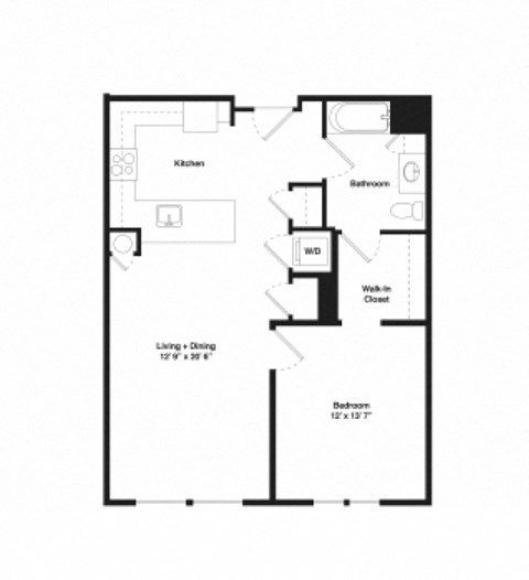 Floor plan for 1 bed, 1 bath, 787 sqft